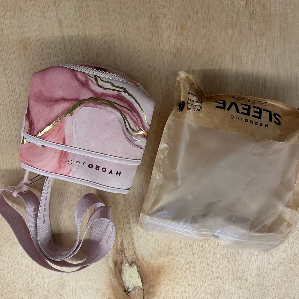 HydroJug Pro Insulating Sleeve Pink Marble Gold Foil Neoprene Carrier with Strap